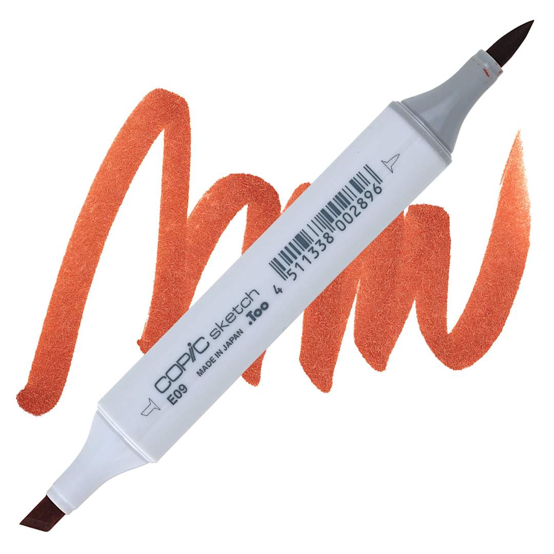 Open in modal - Copic Sketch Marker - Burnt Sienna E09 marker and swatch