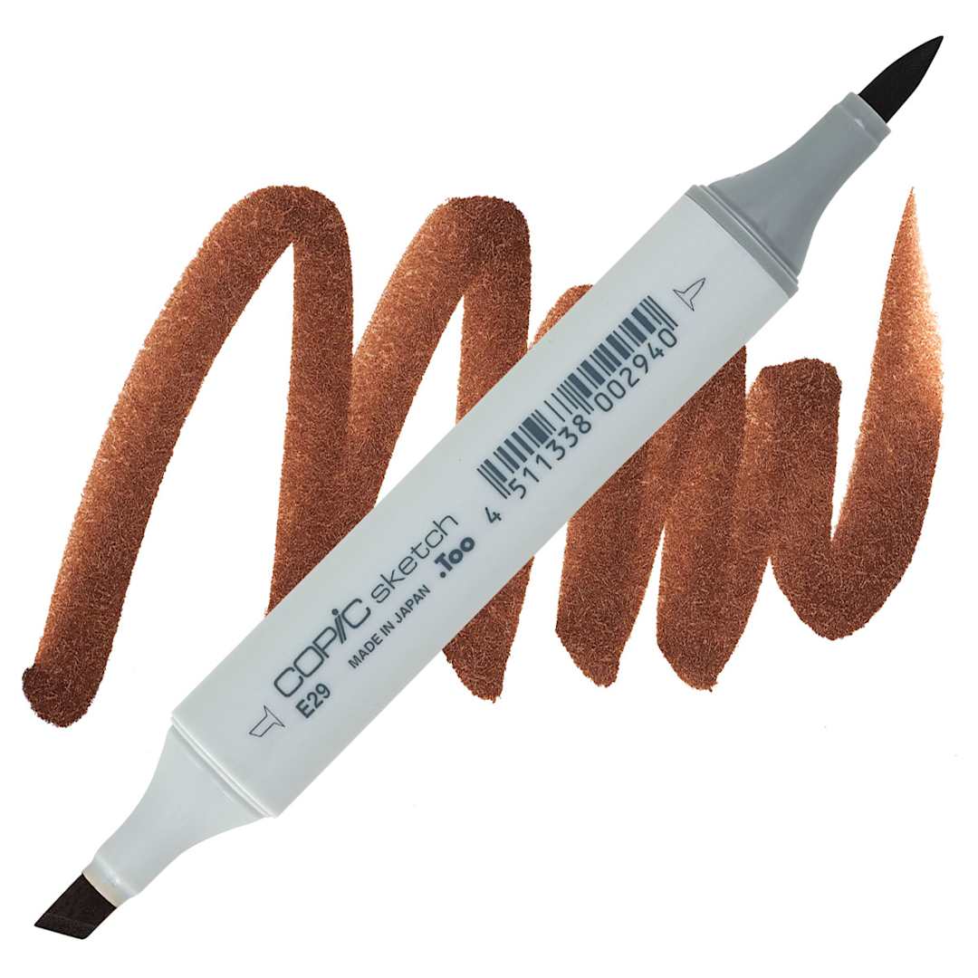 Open in modal - Copic Sketch Marker - Burnt Umber E29 marker and swatch