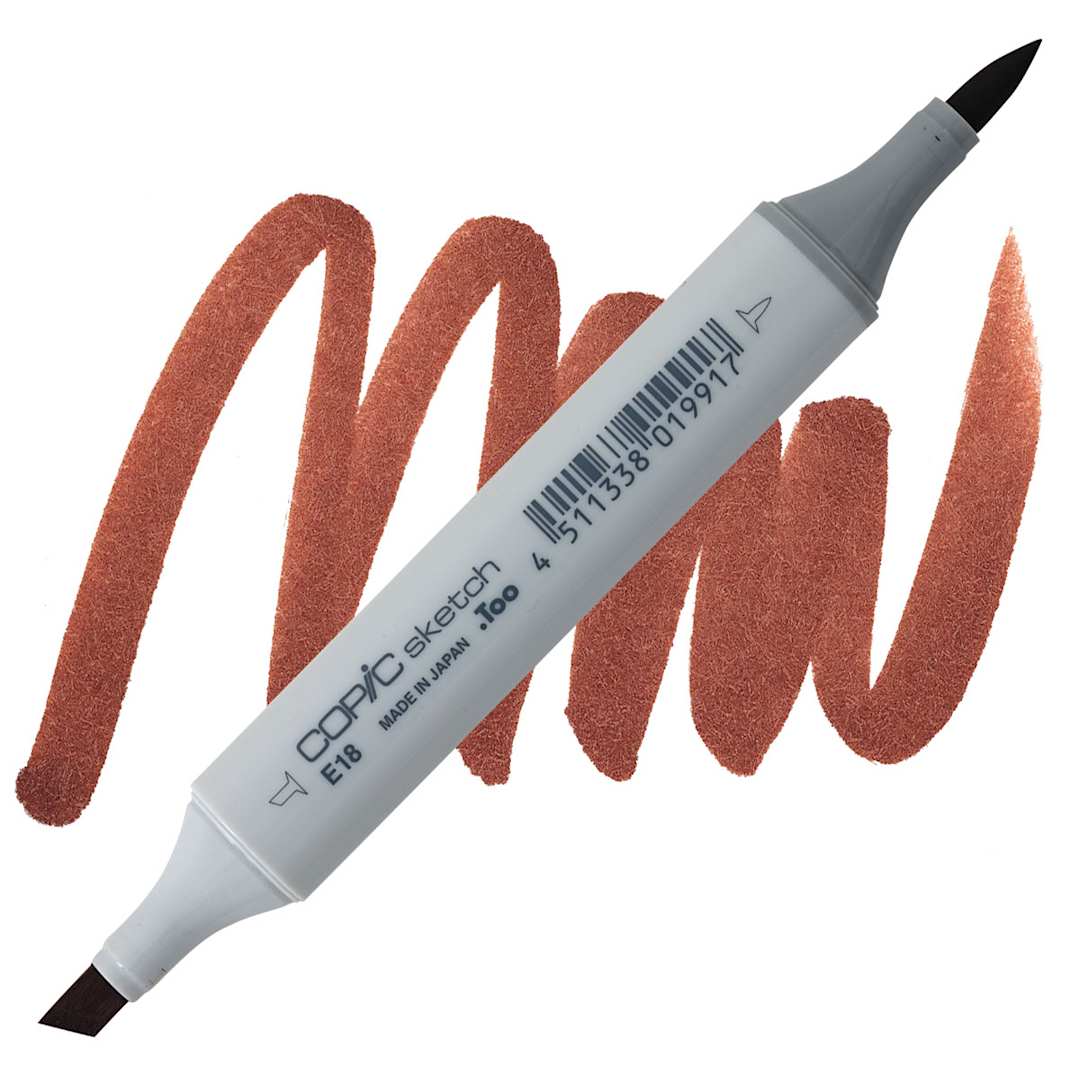 Open in modal - Copic Sketch Marker - Copper E18 marker and swatch