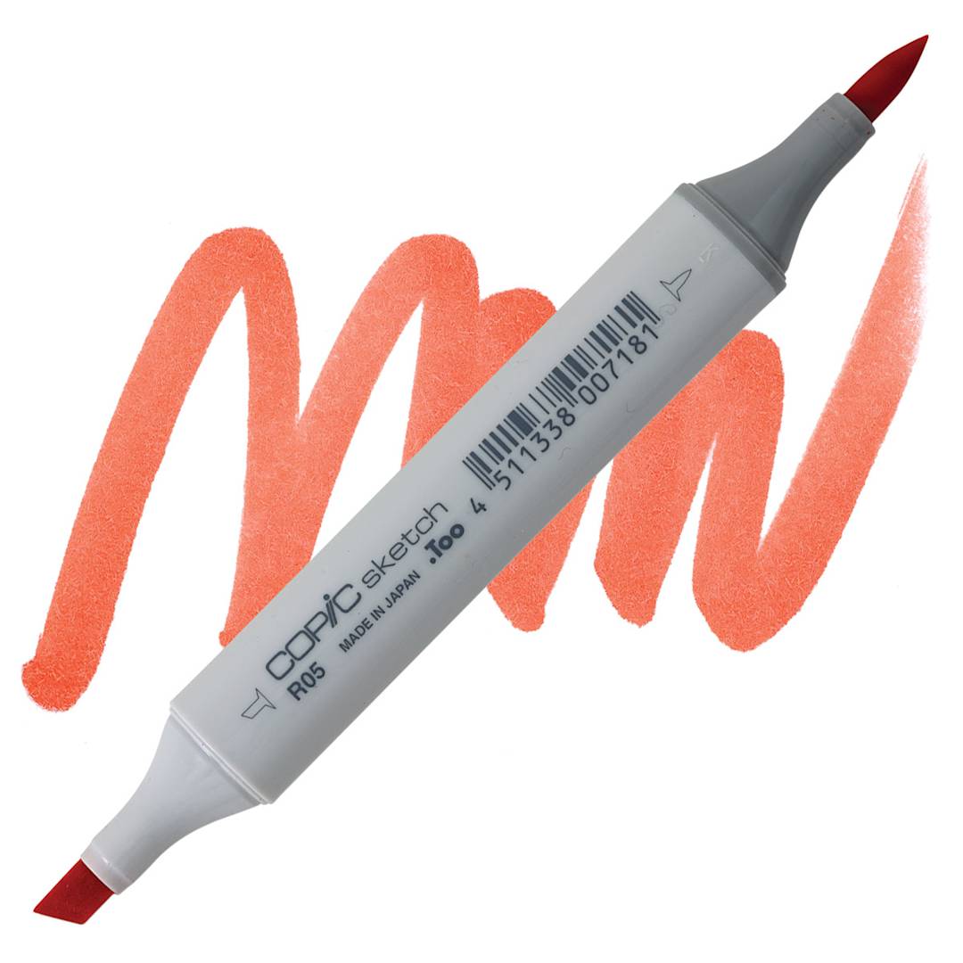 Open in modal - Copic Sketch Marker - Salmon Red R05 marker and swatch