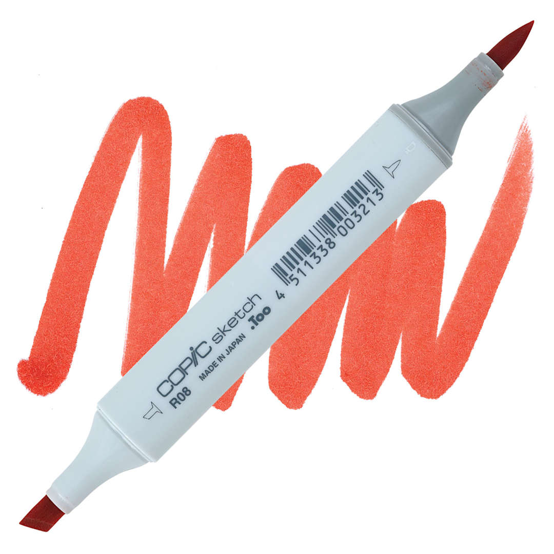 Open in modal - Copic Sketch Marker - Vermilion R08 marker and swatch