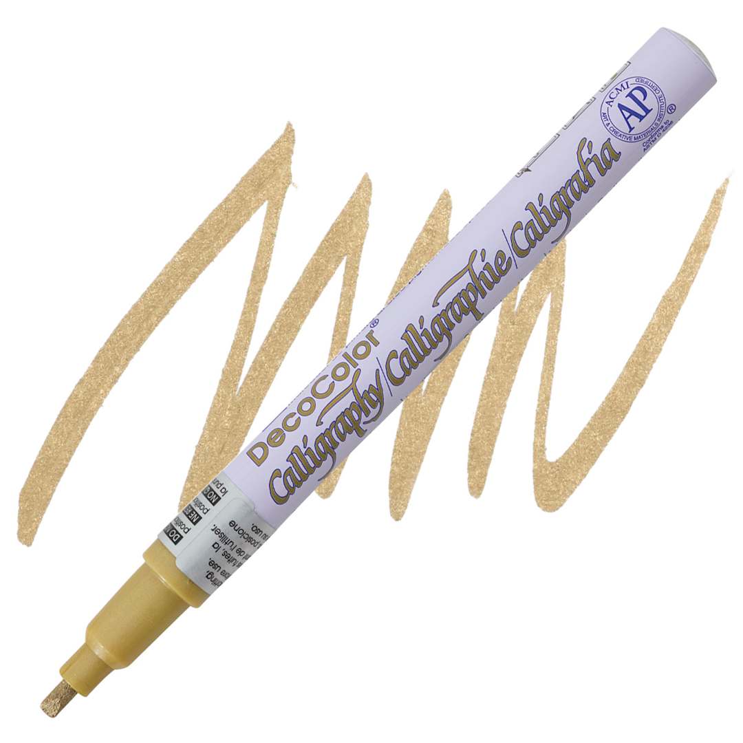 Open in modal - Decocolor Calligraphy Paint Marker - 2 mm Tip, Gold marker and swatch
