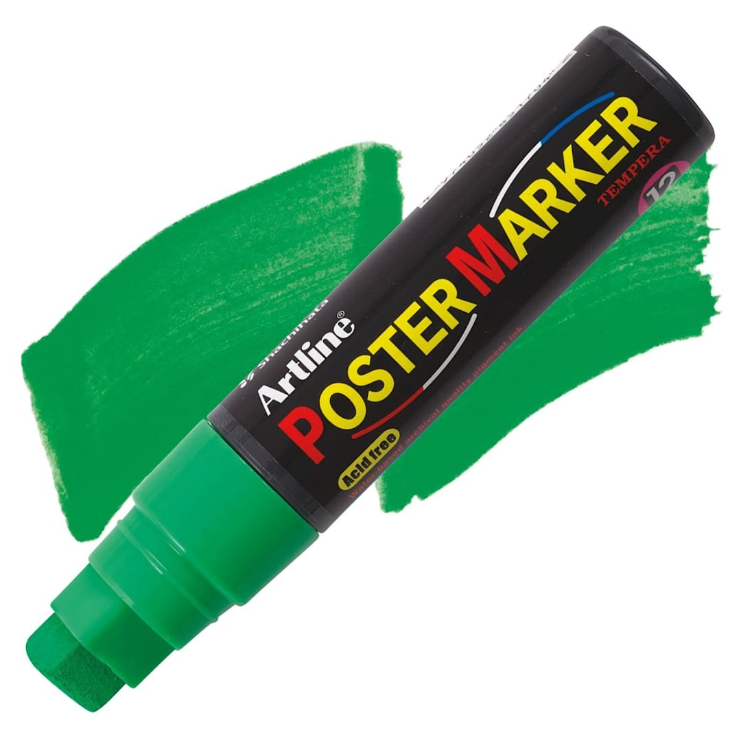 Open in modal - Artline Poster Markers - 12 mm Tip, Fluorescent Green marker and swatch