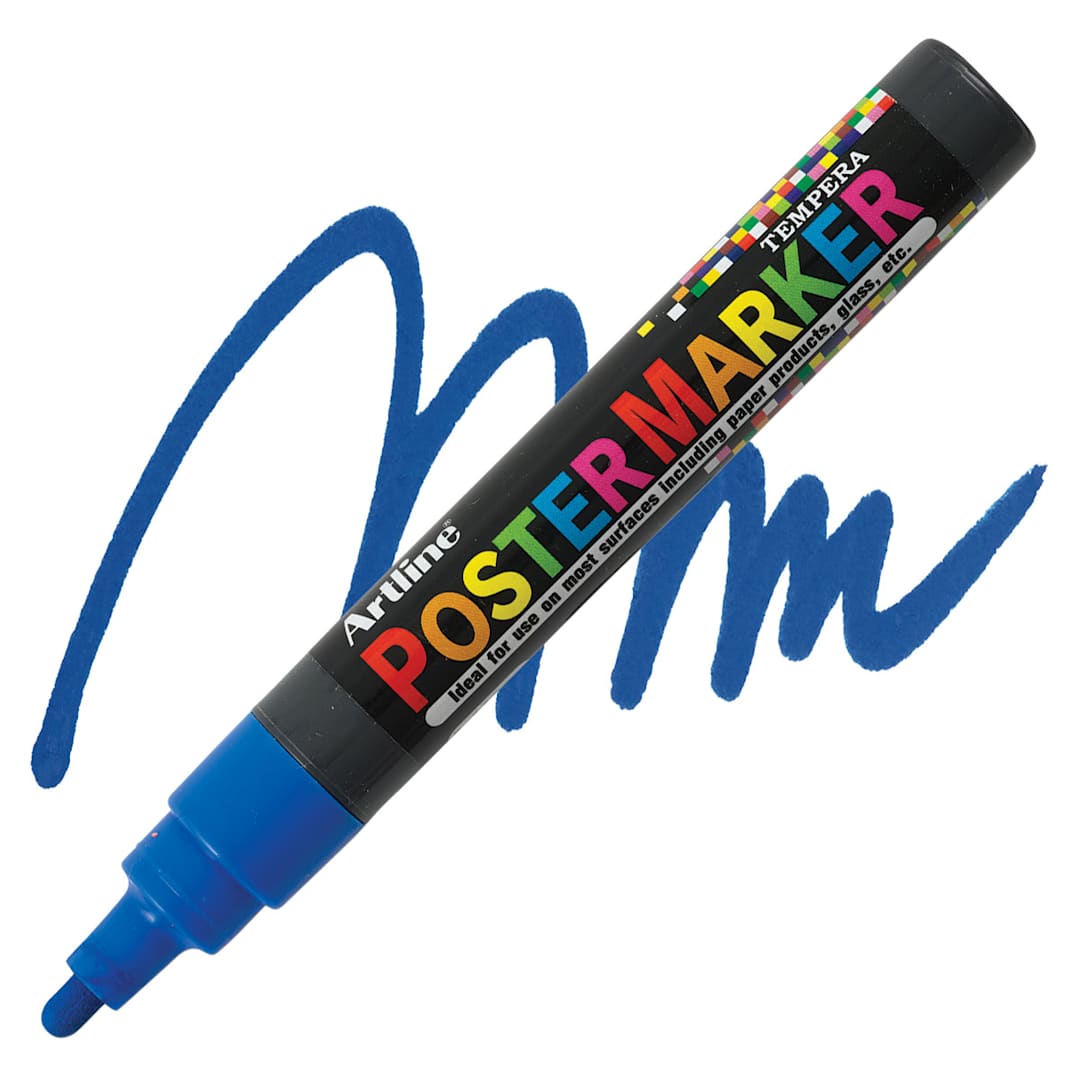 Open in modal - Artline Poster Markers - 4 mm Tip, Blue marker and swatch