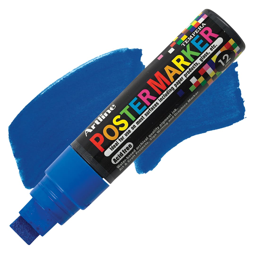 Open in modal - Artline Poster Markers - 12 mm Tip, Blue marker and swatch