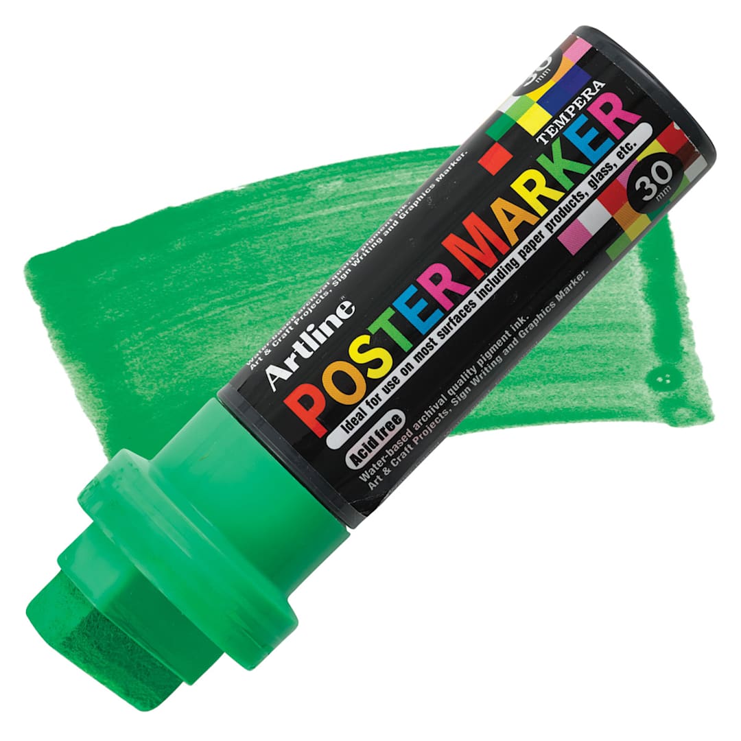 Open in modal - Artline Poster Markers - 30 mm Tip, Fluorescent Green marker and swatch