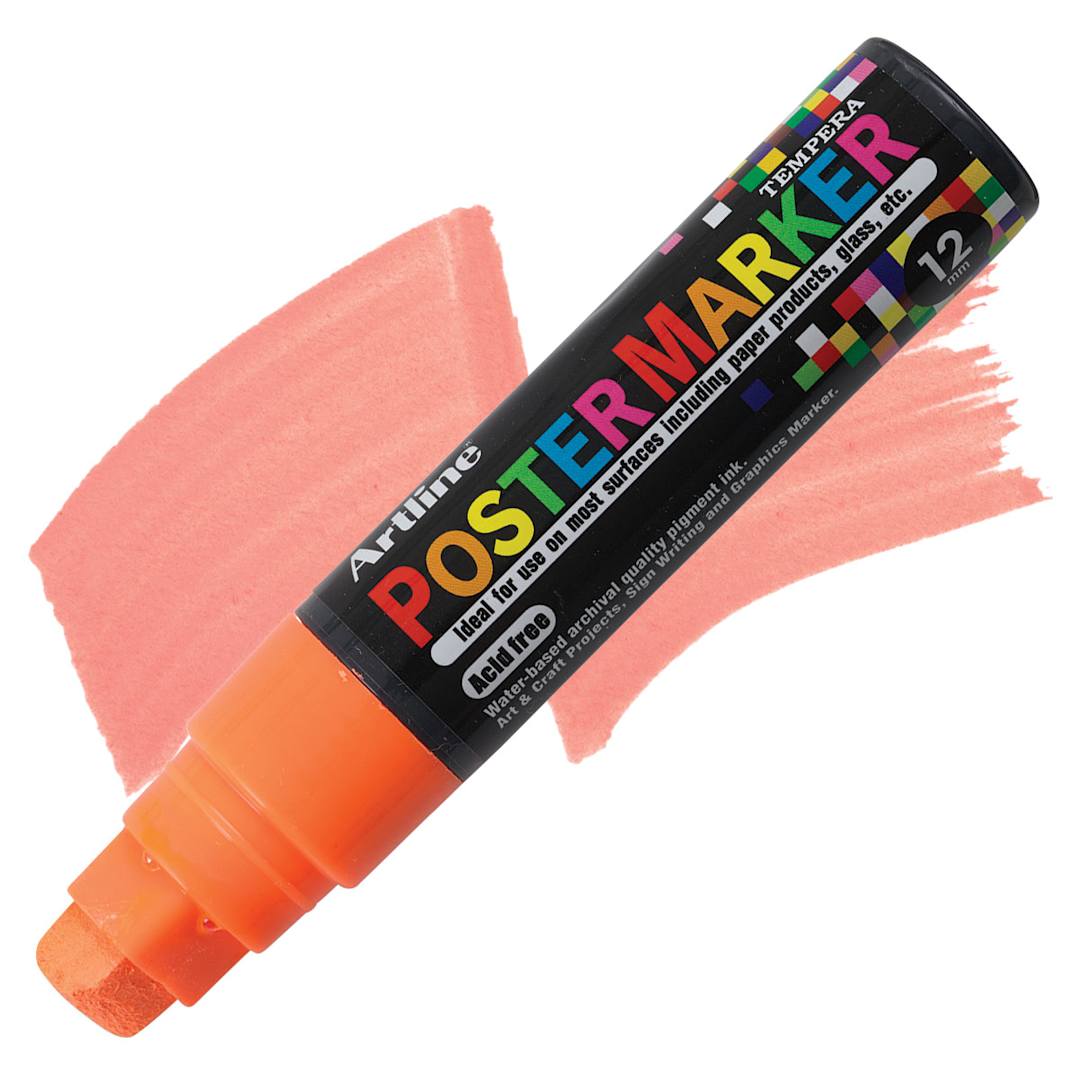 Open in modal - Artline Poster Markers - 12 mm Tip, Fluorescent Orange marker and swatch