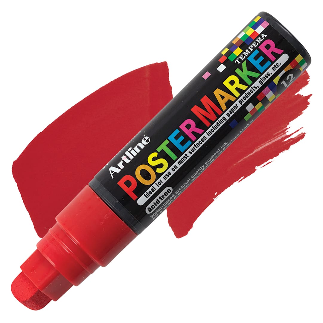 Open in modal - Artline Poster Markers - 12 mm Tip, Red marker and swatch