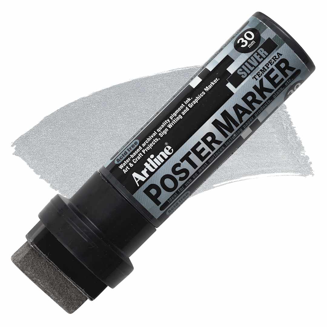 Open in modal - Artline Poster Markers - Metallic Silver, 30 mm marker and swatch