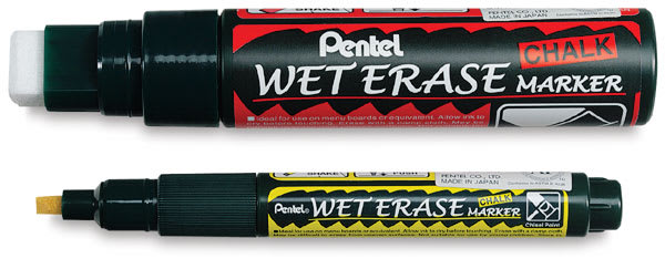 Open in modal - Pentel Wet Erase Chalk Markers - Jumbo and Chisel point markers shown horizontally
