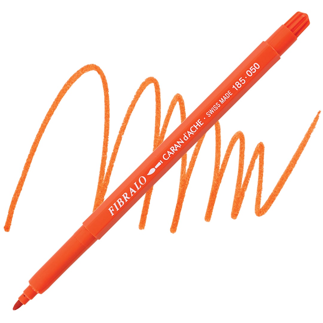 Open in modal - Caran d'Ache Fibralo Marker - Flame Red marker and swatch