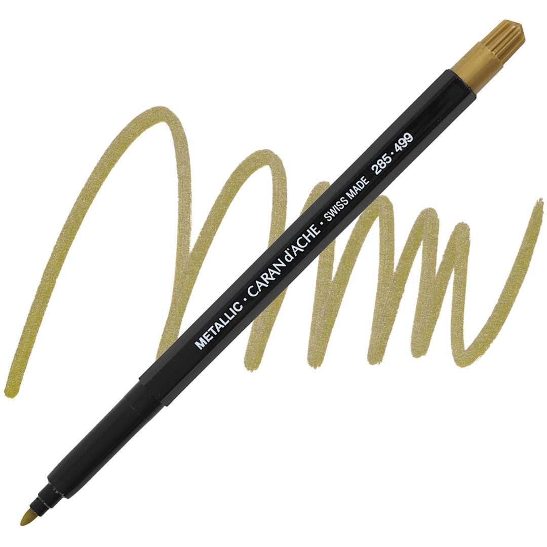 Open in modal - Caran d'Ache Fibralo Marker - Metallic Gold marker and swatch