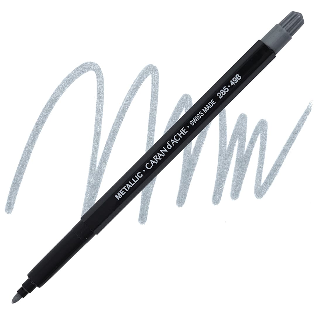 Open in modal - Caran d'Ache Fibralo Marker - Metallic Silver marker and swatch