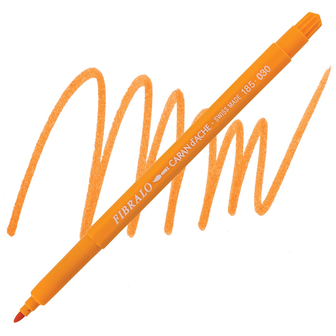 Open in modal - Caran d'Ache Fibralo Marker - Orange marker and swatch