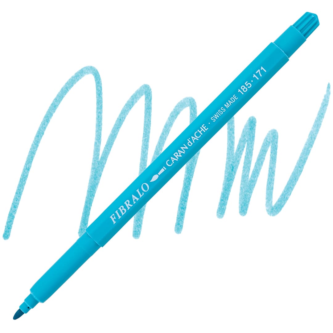 Open in modal - Caran d'Ache Fibralo Marker - Turquoise Blue marker and swatch