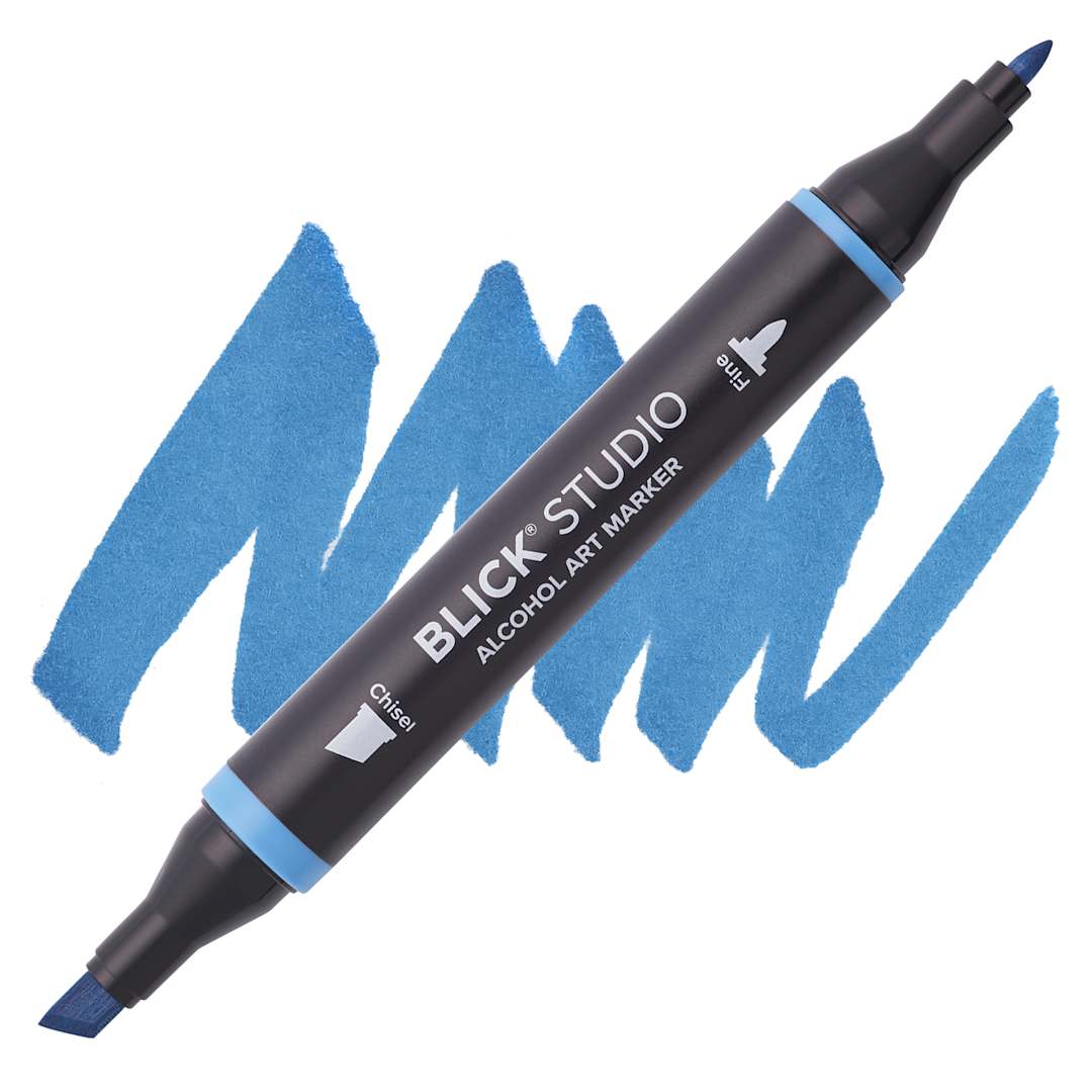 Open in modal - Blick Studio Alcohol Art Marker - 039 True Blue, swatch and marker