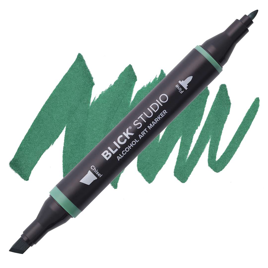 Open in modal - Blick Studio Alcohol Art Marker - 049 Emerald Green, swatch and marker