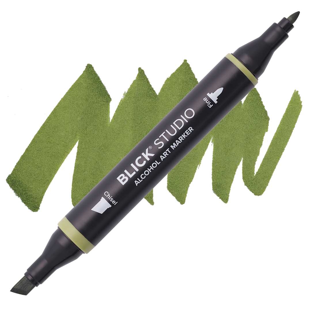 Open in modal - Blick Studio Alcohol Art Marker - 070 Olive, swatch and marker