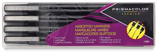 Open in modal - Prismacolor Premier Illustration Markers - Black, Mixed Tip, Set of 4 (front of package)