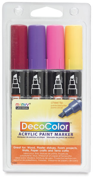 Open in modal - Decocolor Acrylic Paint Marker Set - Set of 4, Bright Colors, Chisel