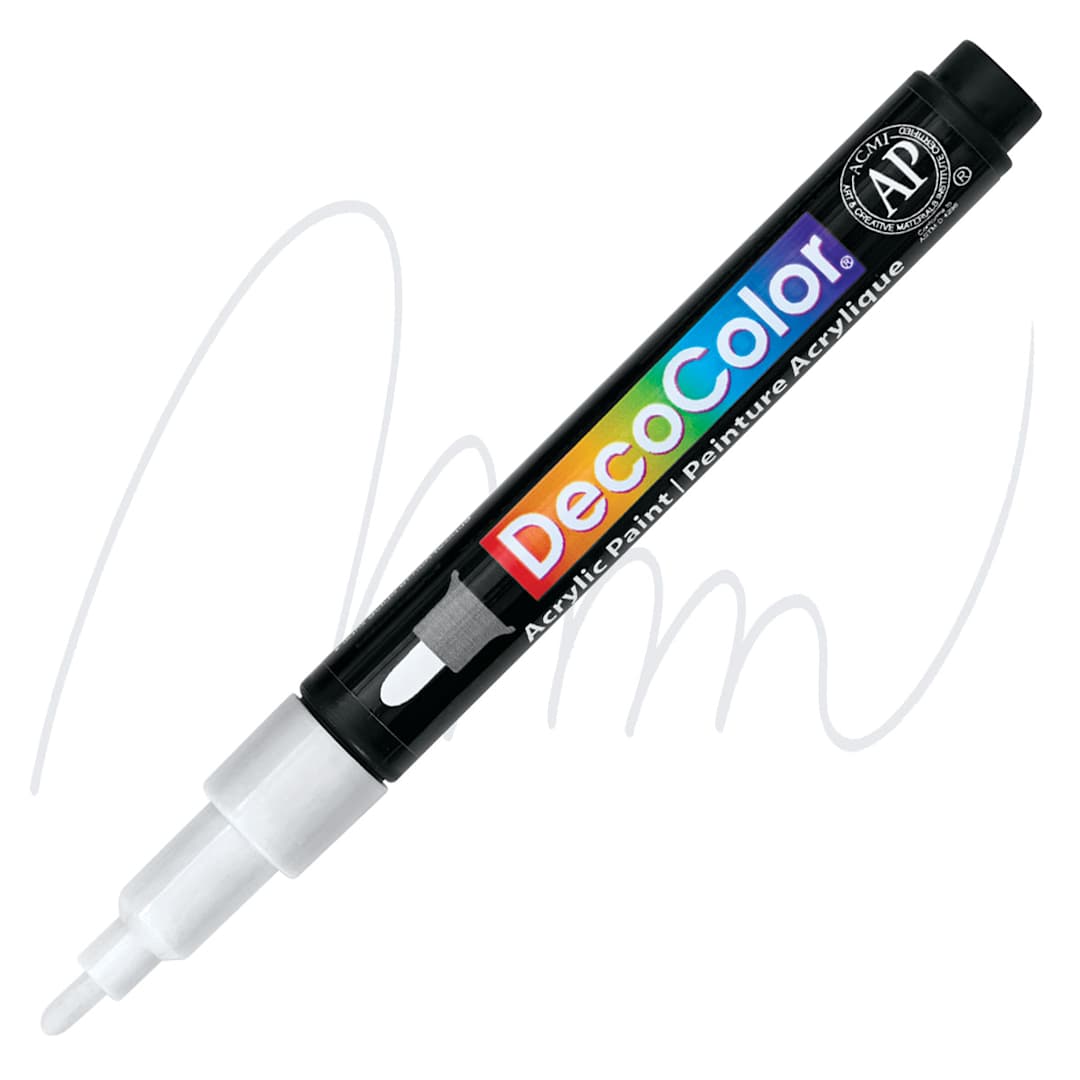 Open in modal - Decocolor Acrylic Paint Marker - White, Fine marker and swatch