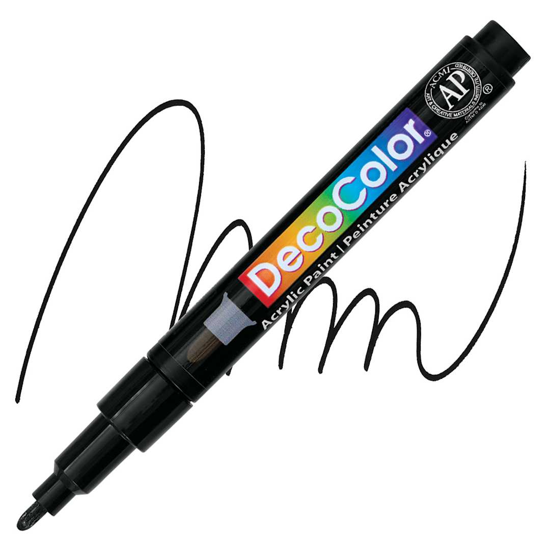 Open in modal - Decocolor Acrylic Paint Marker - Black, Fine marker and swatch