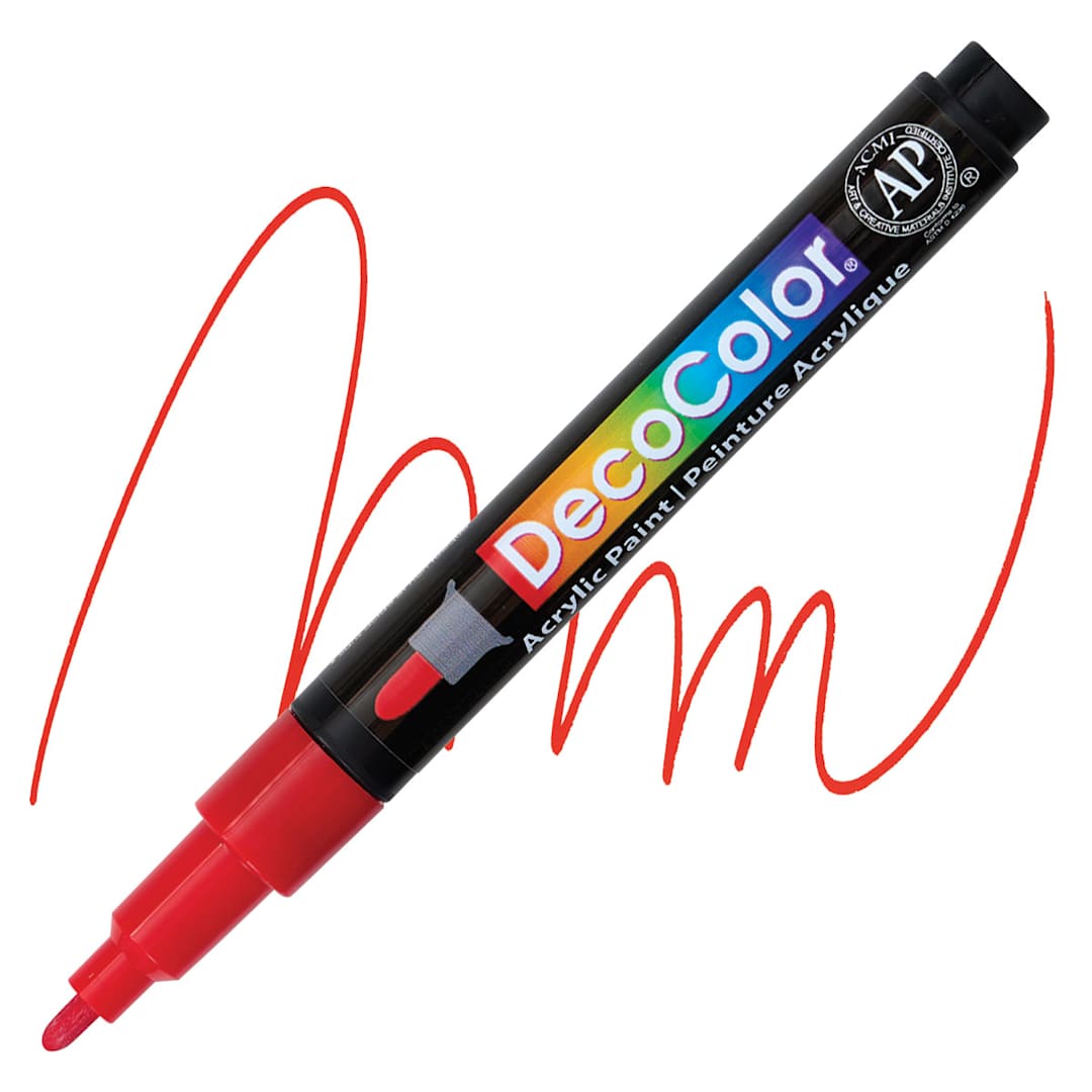 Open in modal - Decocolor Acrylic Paint Marker - Red, Fine marker and swatch