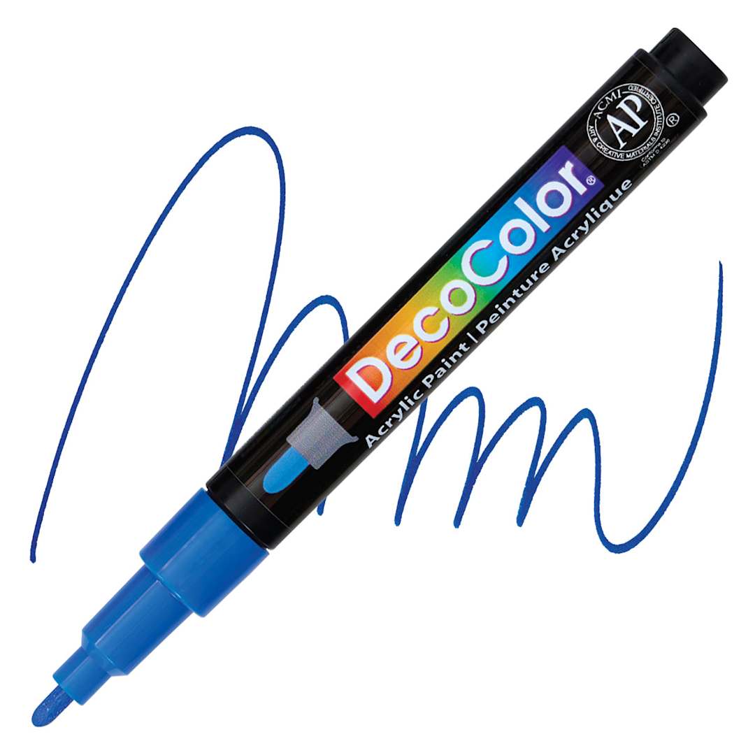 Open in modal - Decocolor Acrylic Paint Marker - Blue, Fine marker and swatch