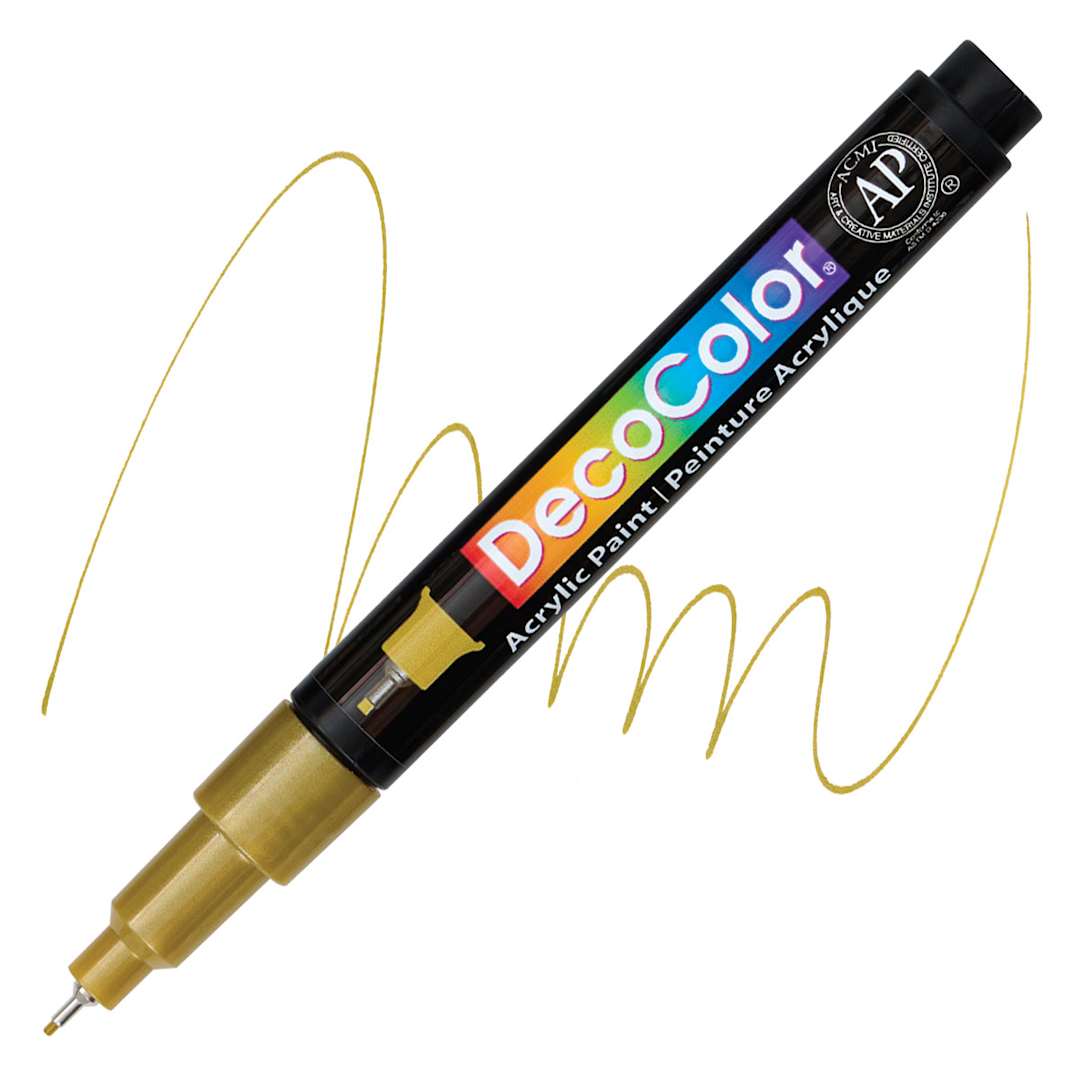 Open in modal - Decocolor Acrylic Paint Marker - Metallic Gold, Extra Fine marker and swatch