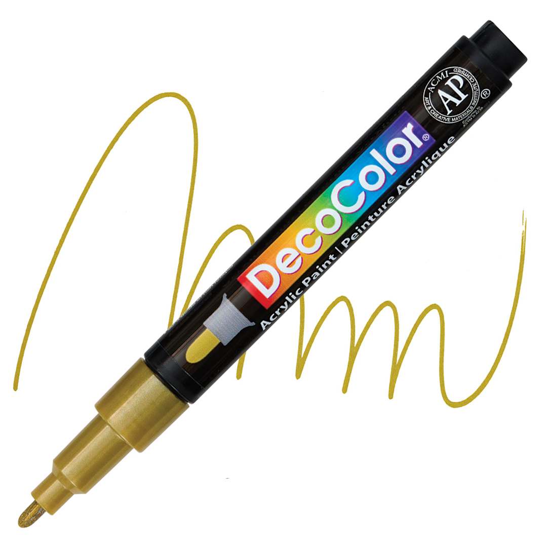 Open in modal - Decocolor Acrylic Paint Marker - Metallic Gold, Fine marker and swatch