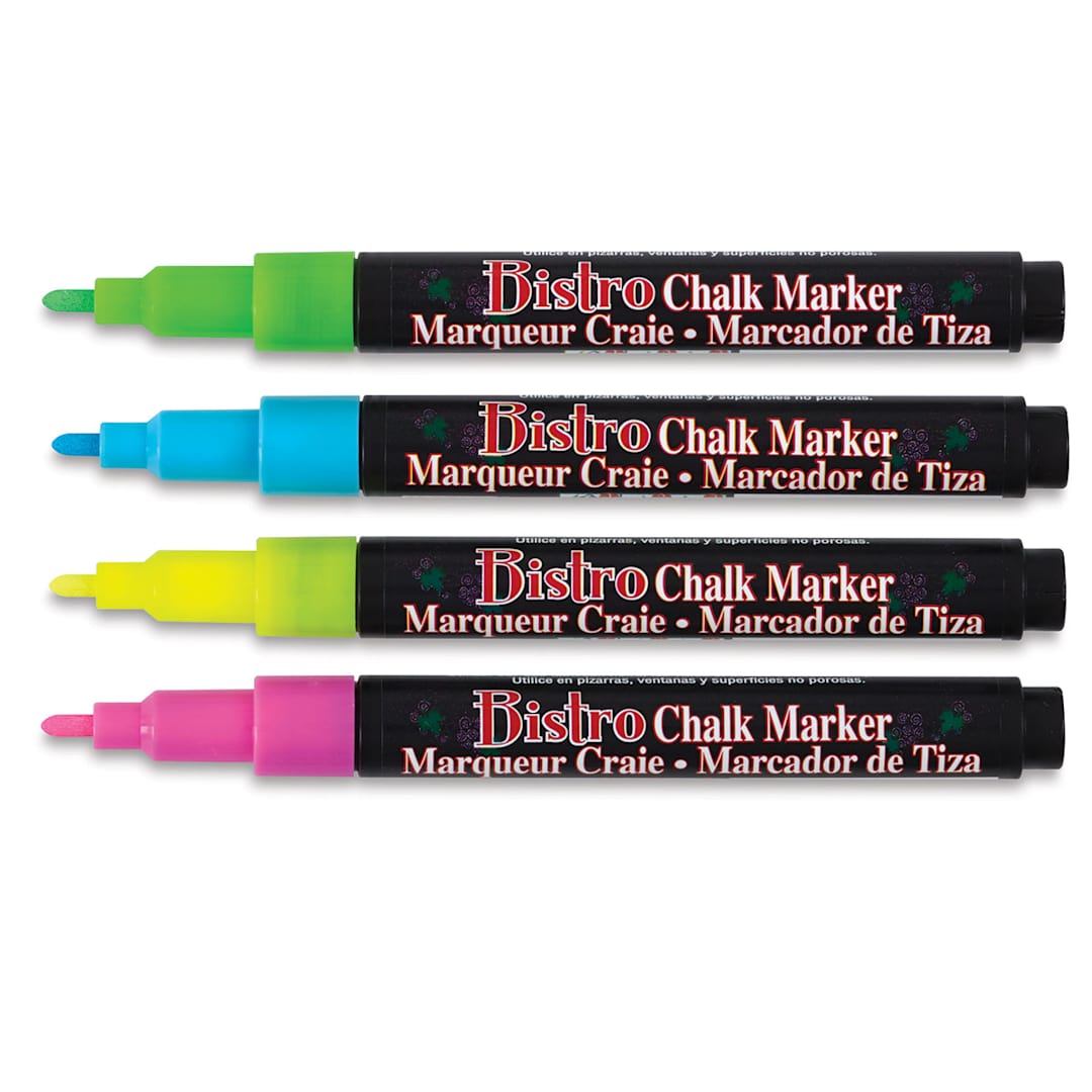Open in modal - Bistro Chalk Markers and Sets - 4 6mm Fluorescent Markes from Set A shown horizontally with caps off