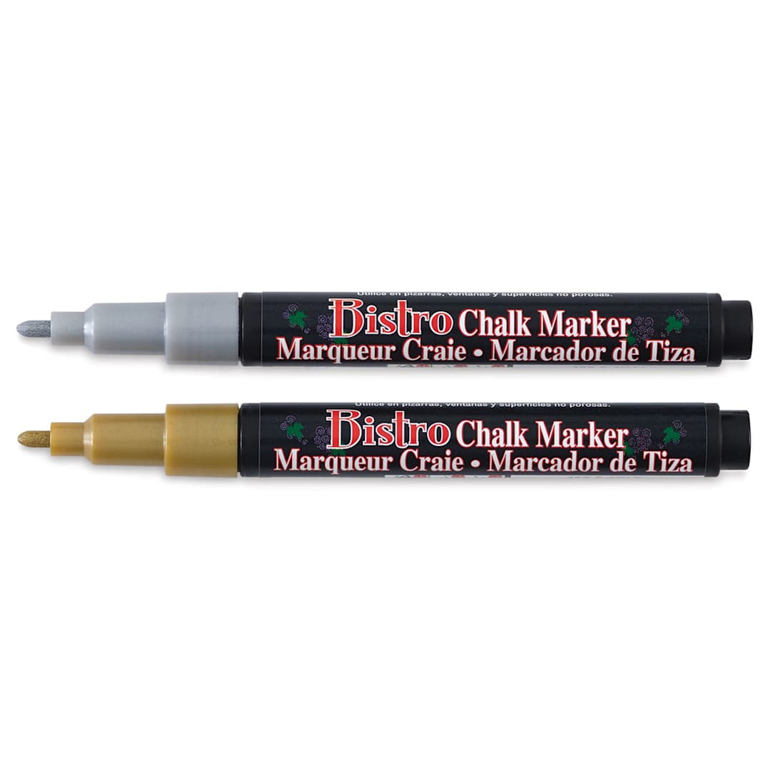 Open in modal - Bistro Chalk Marker Set of 2 3mm Metallic Markers, Gold and Silver shown without caps