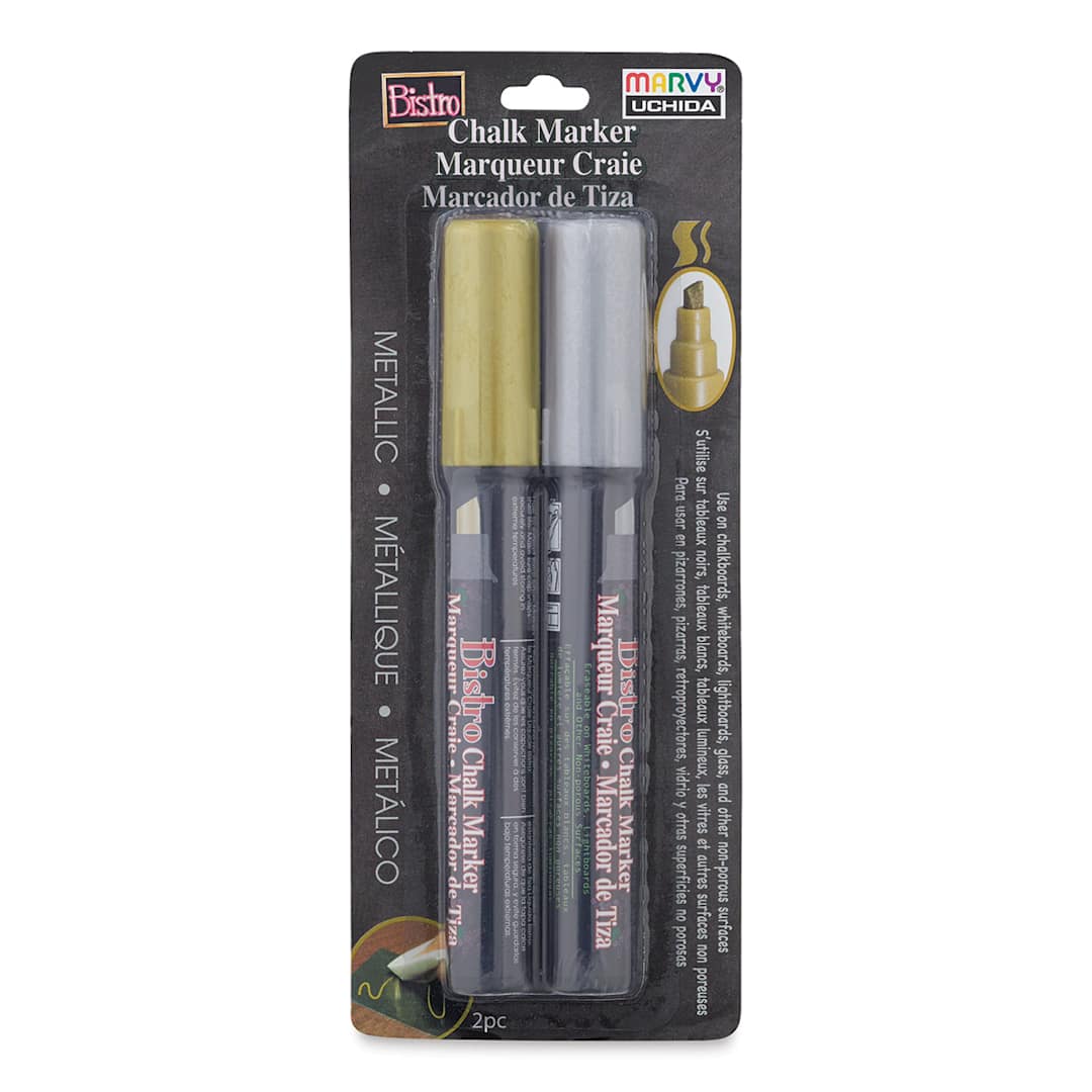 Open in modal - Bistro Chalk Marker Set of 2 3mm Gold and Silver Metallic Markers in package 