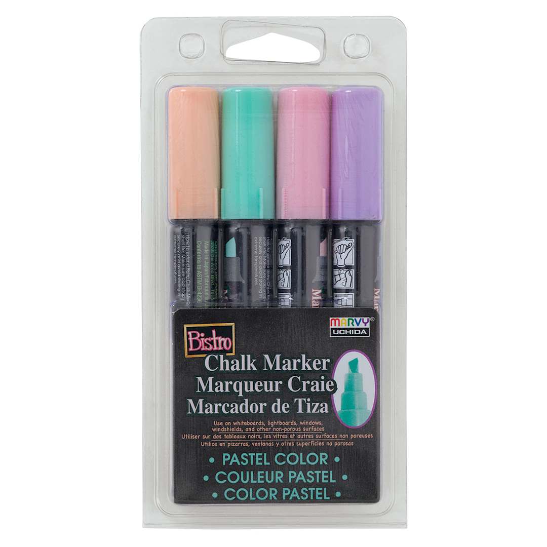 Open in modal - Bistro Chalk Marker Set - Set of 4 6mm Chisel Tip Pastel Markers shown in package