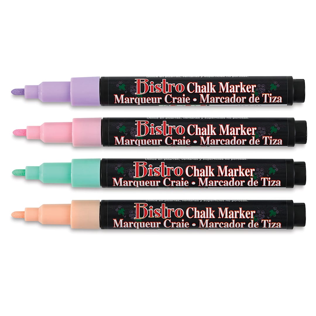 Open in modal - Bistro Chalk Marker Set - Set of 4 3 mm Pastel Markers shown horizontally with caps off