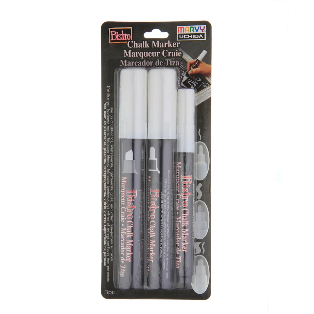 Open in modal - Bistro Chalk Marker 3-Marker Set White (Chisel, Broad & Fine)