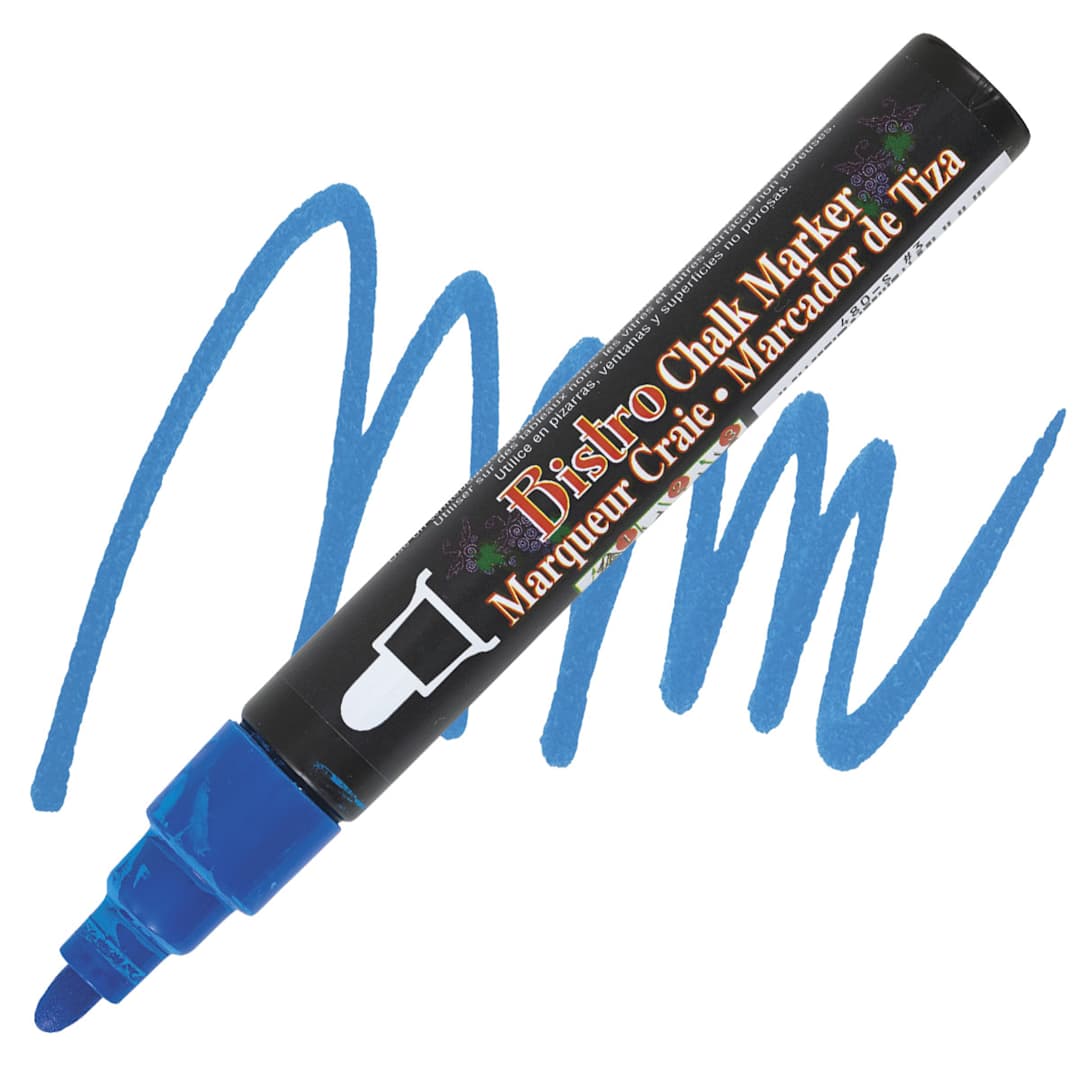 Open in modal - Marvy Uchida Bistro Chalk Marker - Blue, 6 mm marker and swatch