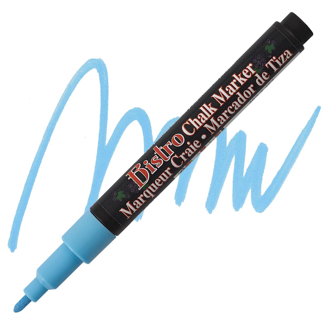 Open in modal - Marvy Uchida Bistro Chalk Marker  - Fluorescent Blue, 3 mm marker and swatch