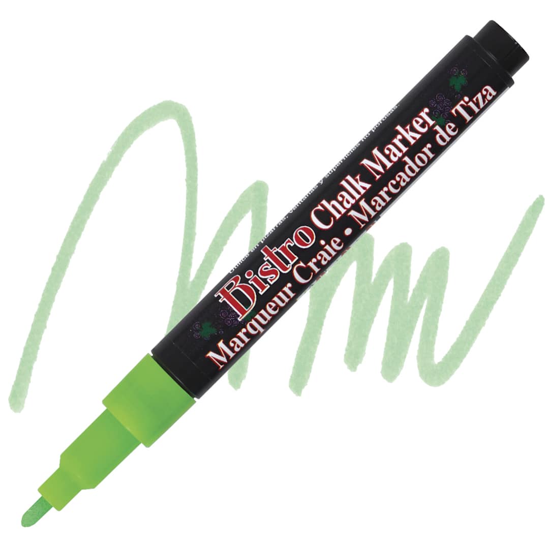 Open in modal - Marvy Uchida Bistro Chalk Marker - Fluorescent Green, 6 mm marker and swatch