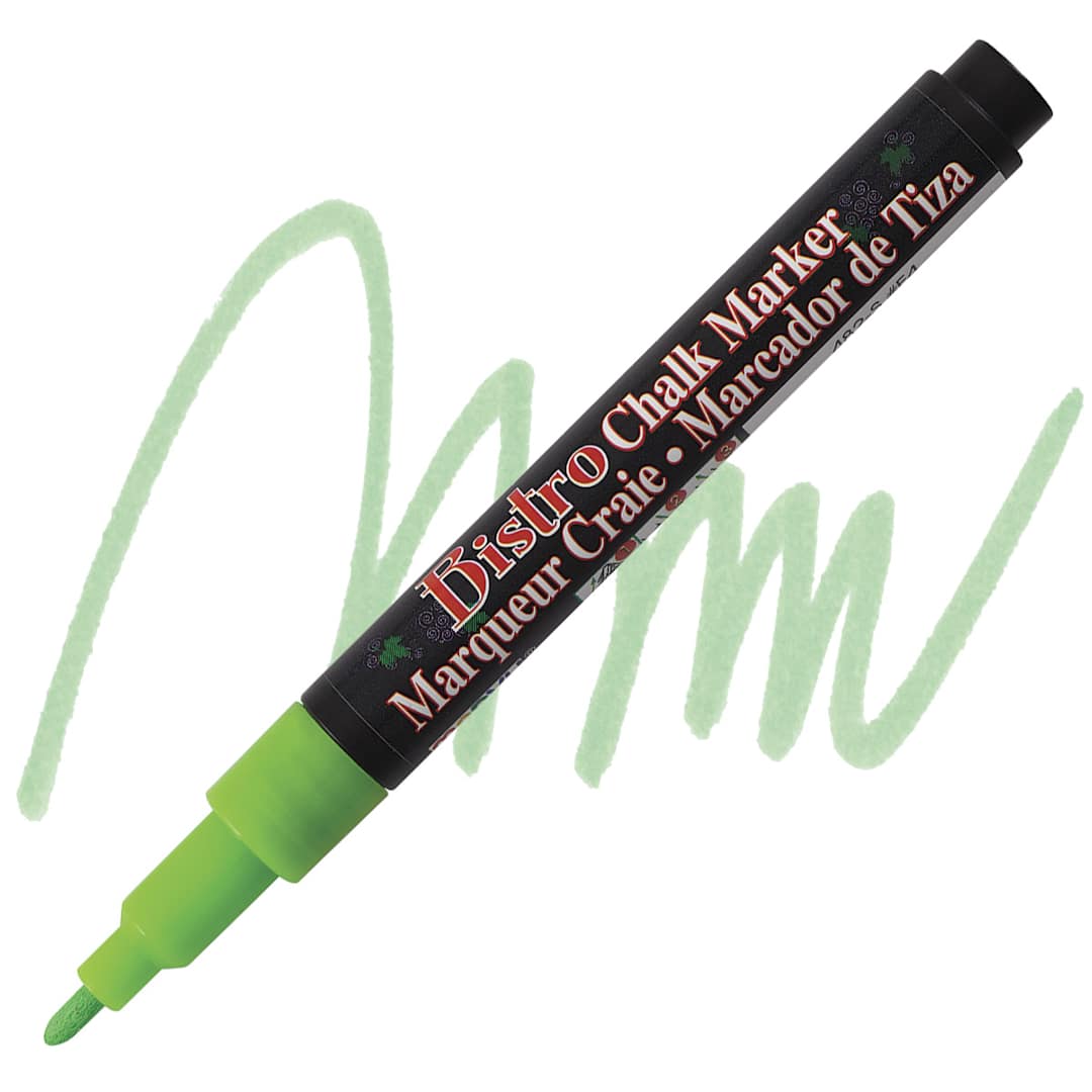 Open in modal - Marvy Uchida Bistro Chalk Marker  - Fluorescent Green, 3mm marker and swatch