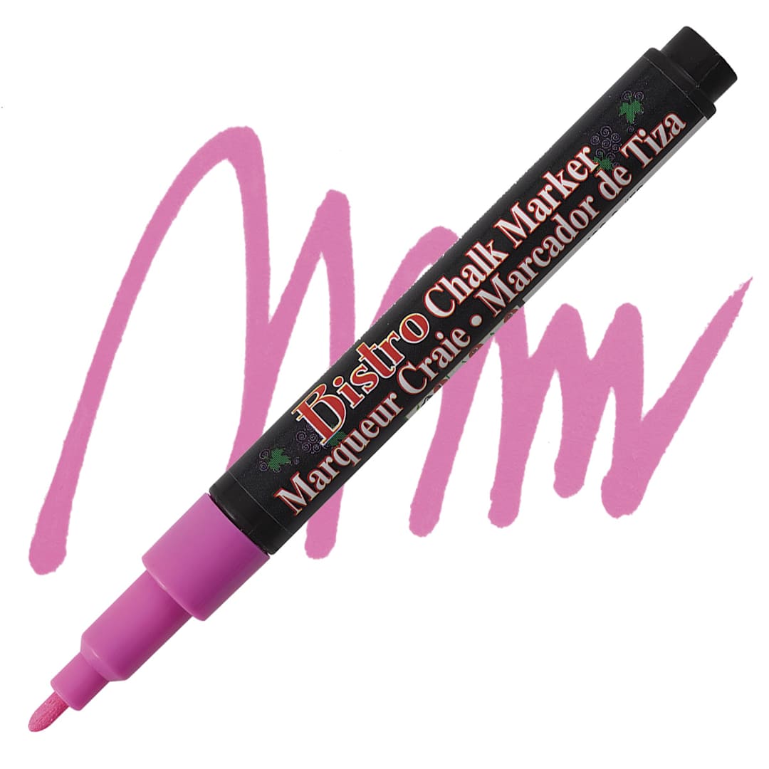 Open in modal - Marvy Uchida Bistro Chalk Marker  - Fluorescent Pink, 3 mm marker and swatch