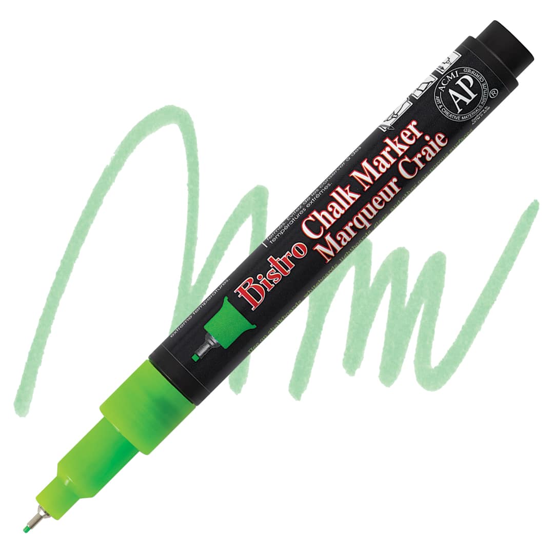 Open in modal - Marvy Uchida Bistro Chalk Marker - Fluorescent Green, Extra Fine marker and swatch