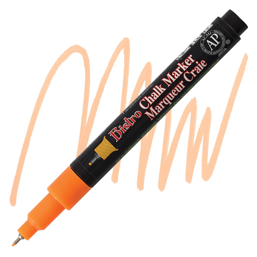 Open in modal - Marvy Uchida Bistro Chalk Marker - Fluorescent Orange, Extra Fine marker and swatch