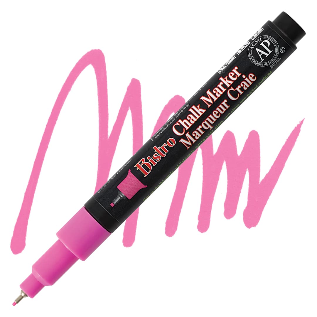 Open in modal - Marvy Uchida Bistro Chalk Marker - Fluorescent Pink, Extra Fine marker and swatch