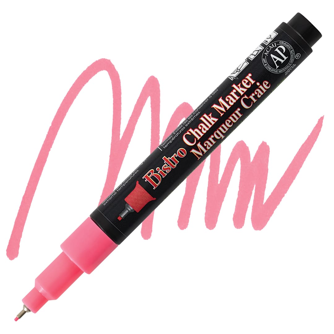 Open in modal - Marvy Uchida Bistro Chalk Marker - Fluorescent Red, Extra Fine marker and swatch