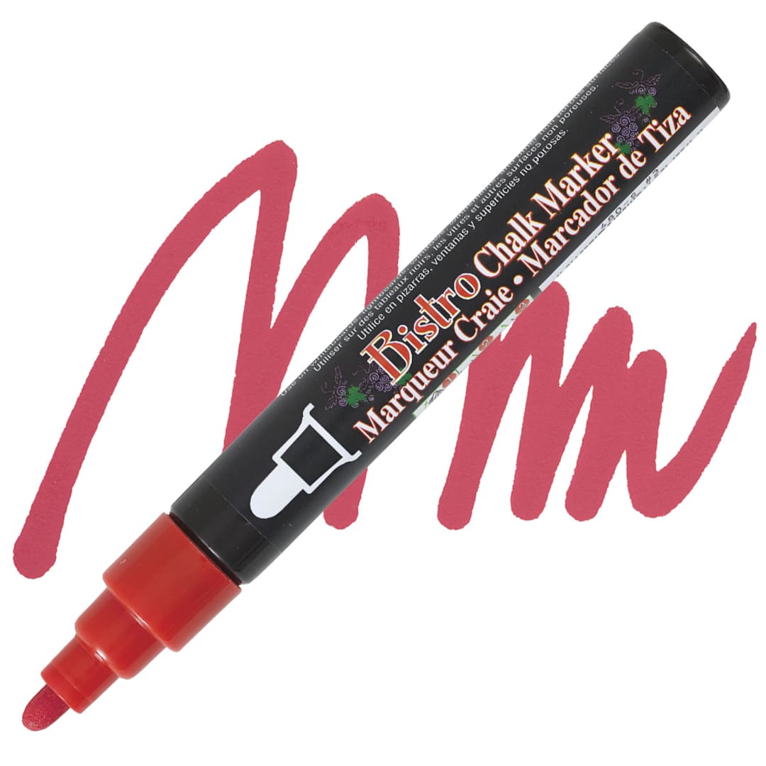 Open in modal - Marvy Uchida Bistro Chalk Marker - Red, 6 mm marker and swatch