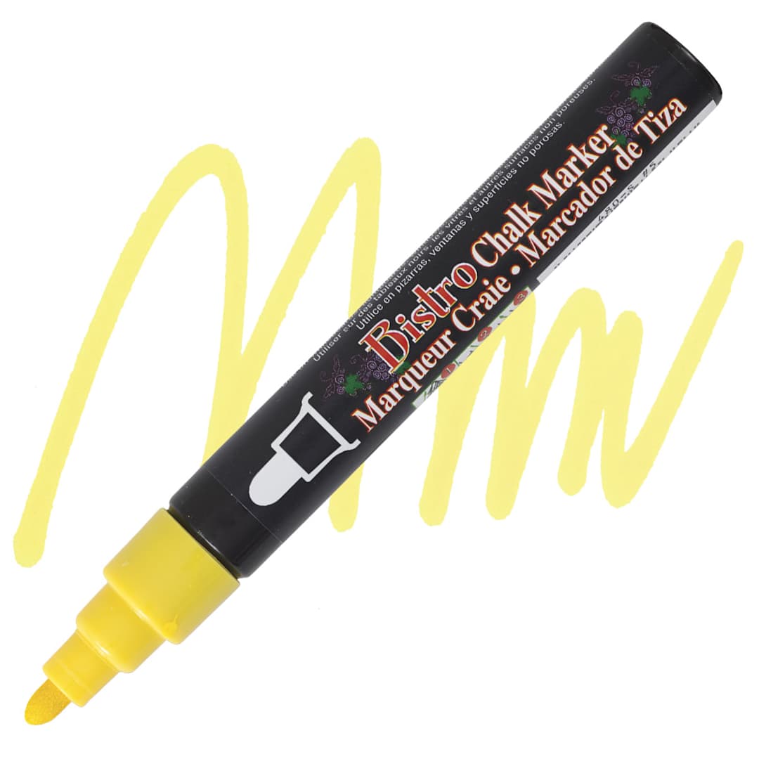 Open in modal - Marvy Uchida Bistro Chalk Marker - Yellow, 6 mm marker and swatch