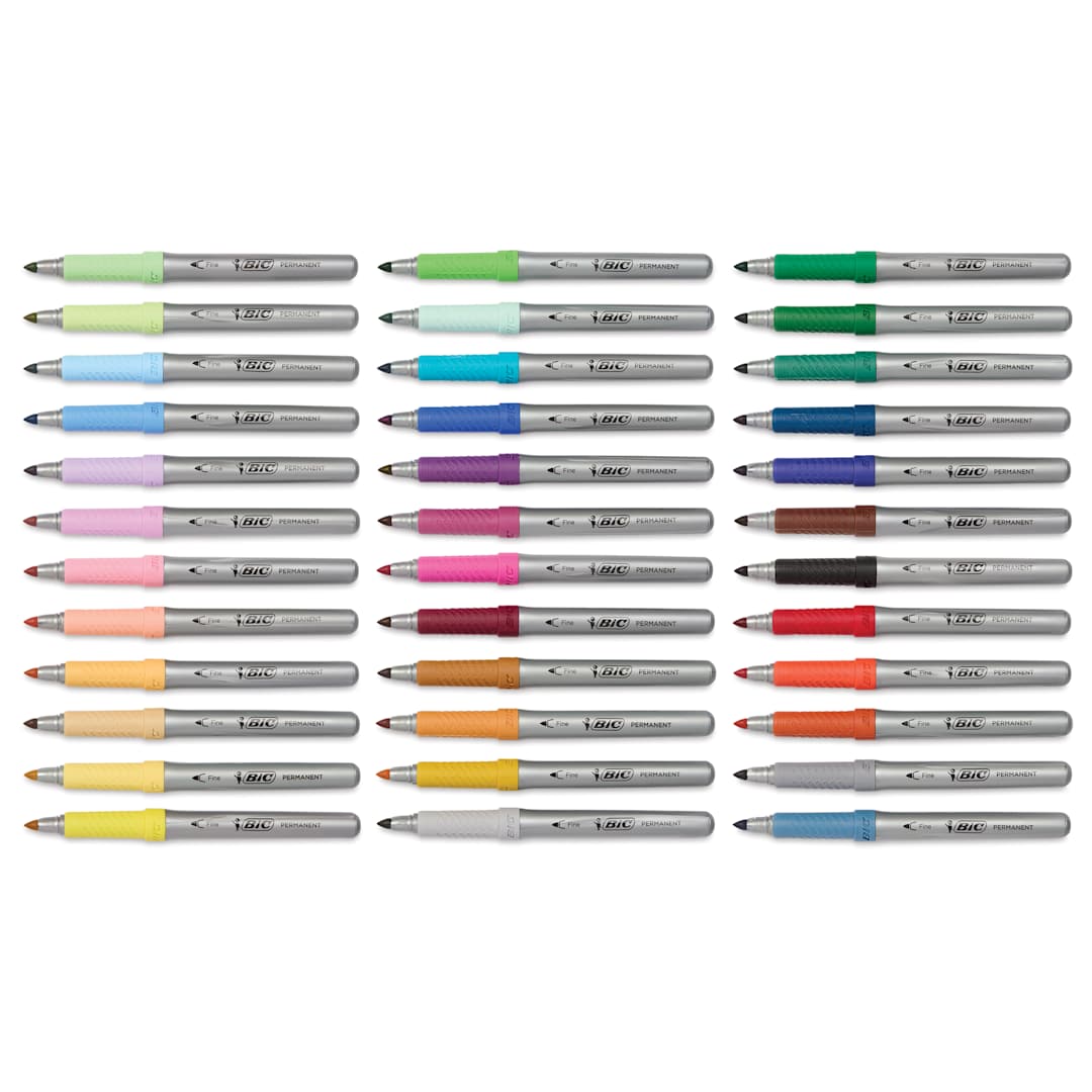 Open in modal - Bic Intensity Permanent Markers - Assorted Colors, Fine Tip, Set of 36, laid out with caps off