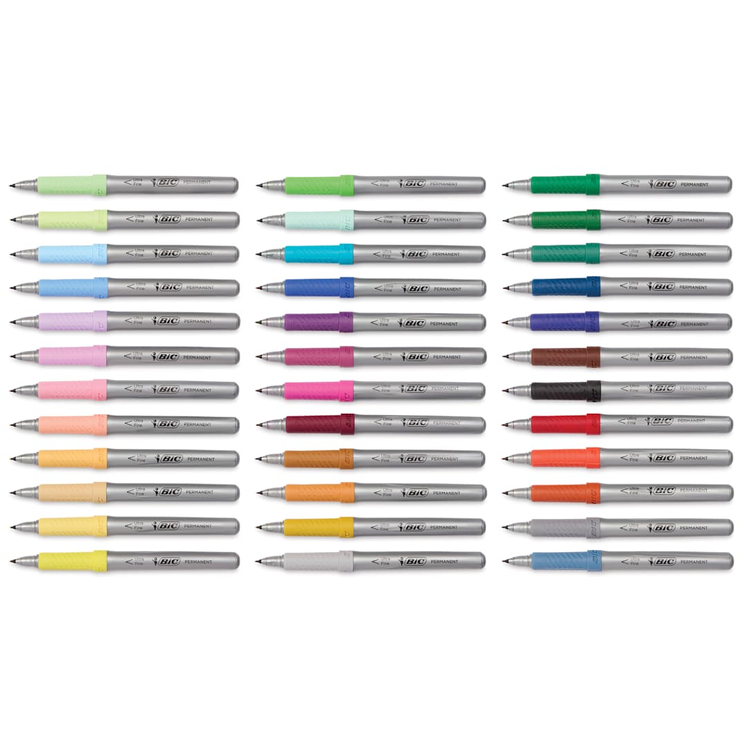 Open in modal - Bic Intensity Permanent Markers - Assorted Colors, Ultra Fine Tip, Set of 36, laid out with caps off