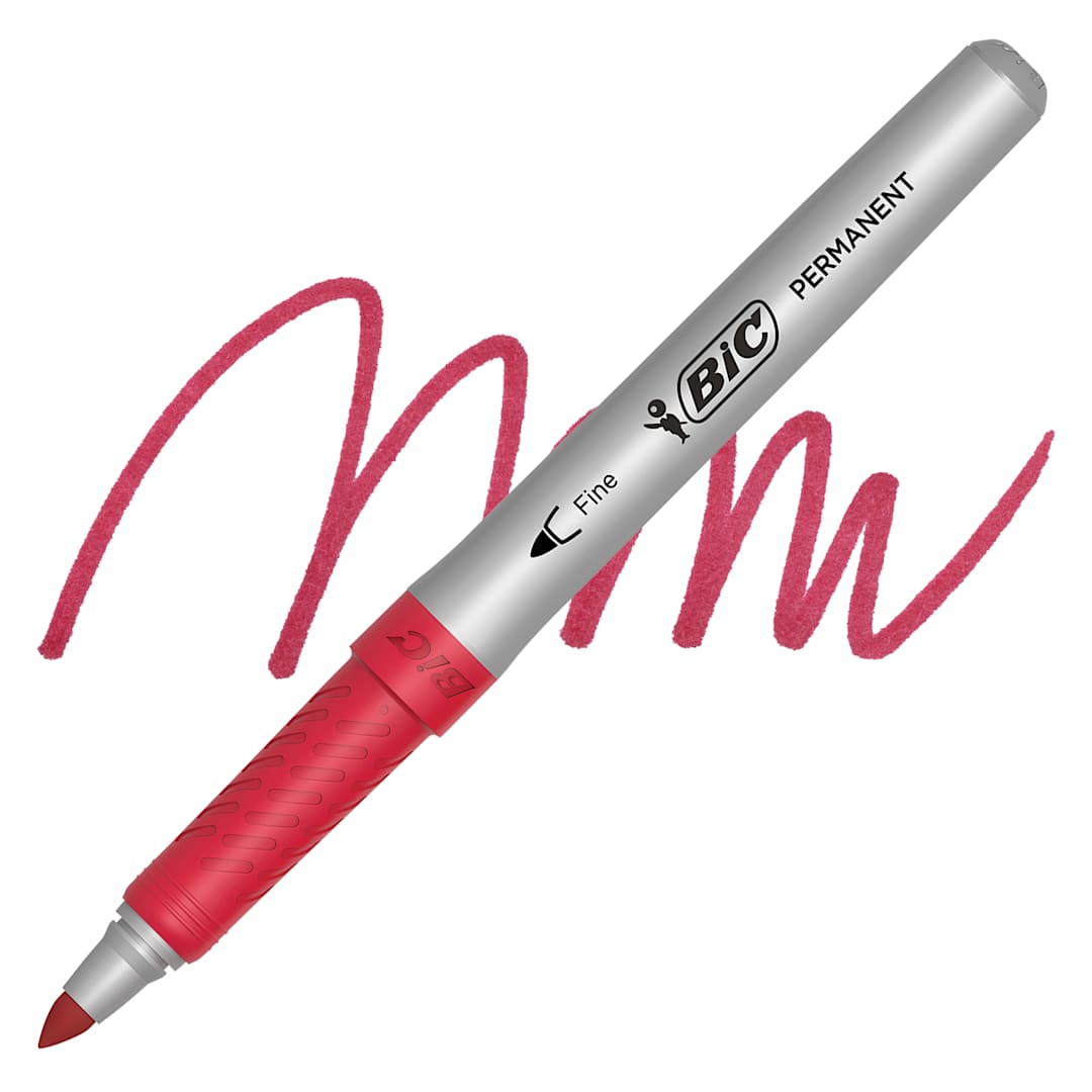 Open in modal - Bic Mark-It Color Collection Permanent Marker - Fine Point, Red marker and swatch